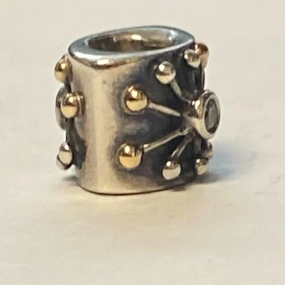 PANDORA DESERT STAR CHARM TWO TONE BEAD: SILVER WITH 14K GOLD #790188CZ - Picture 5 of 10
